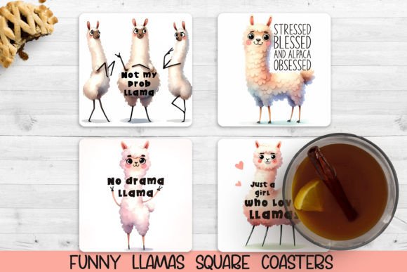 Funny Sheep Coasters. Sublimation PNG. Graphic AI Illustrations By NadineStore