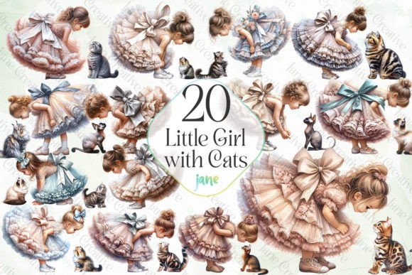 Little Girl with Cats Sublimation Bundle Gráfico Ilustraciones Imprimibles Por JaneCreative