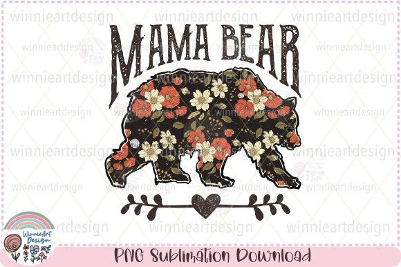 Mama Bear Retro Flower Vintage Sublimate Graphic T-shirt Designs By WinnieArtDesign