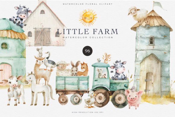 Nursery Little Farm Animal Clipart Set Afbeelding Afdrukbare Illustraties Door patipaintsco