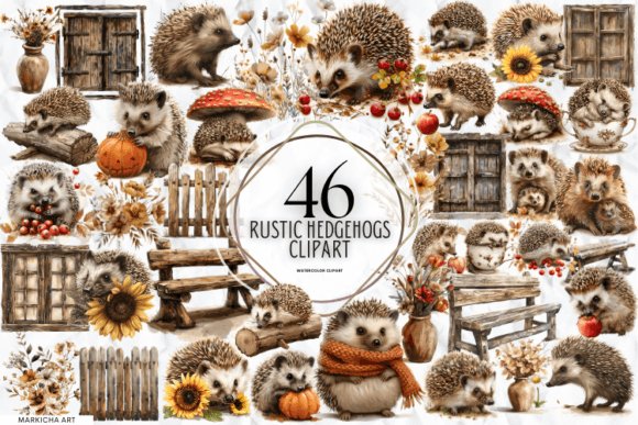 Rustic Hedgehogs Clipart Graphic Illustrations By Markicha Art