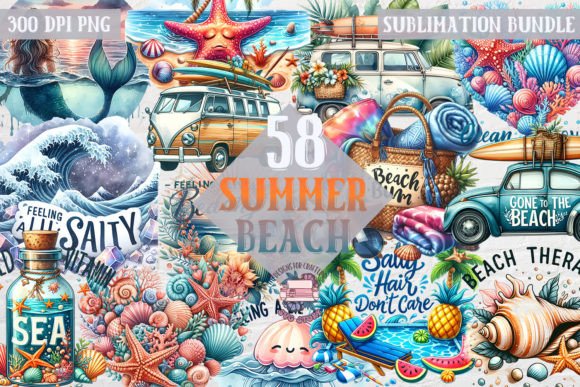 Summer Beach Bundle Sublimation 58 PNG Gráfico Ilustraciones Imprimibles Por SVG Story