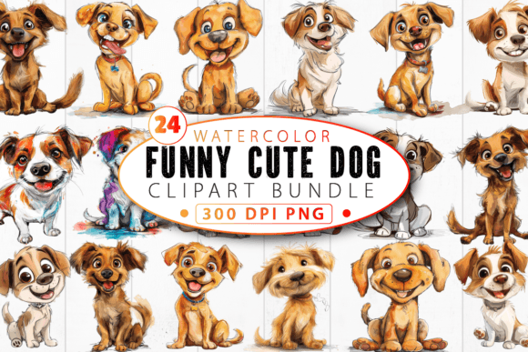Watercolor Funny Cute Dog Clipart Bundle Grafika Rękodzieła Przez STCrafts
