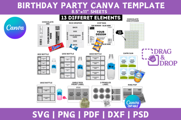 Birthday Party Favor Templates Graphic Print Templates By Creative Pro Svg