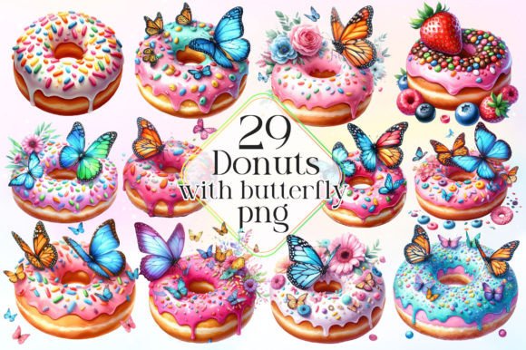 Butterfly Donuts Sublimation Clipart Grafik Druckbare Illustrationen Von LiustoreCraft