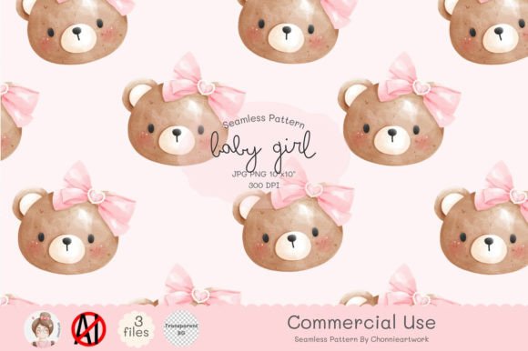 Coquette Teddy Bear Seamless Patterns Graphic Crafts By Chonnieartwork