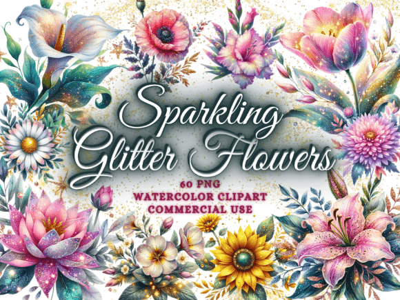 Glitter Flowers Clipart - Flower Png Graphic Illustrations By Artistic Revolution