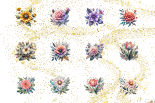 Glitter Flowers Clipart - Flower Png Graphic Illustrations By Artistic Revolution 10