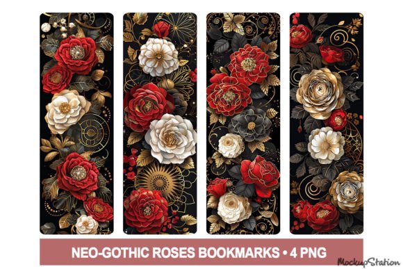 Gothic Roses Bookmarks Printable PNG Graphic AI Graphics By Mockup Station
