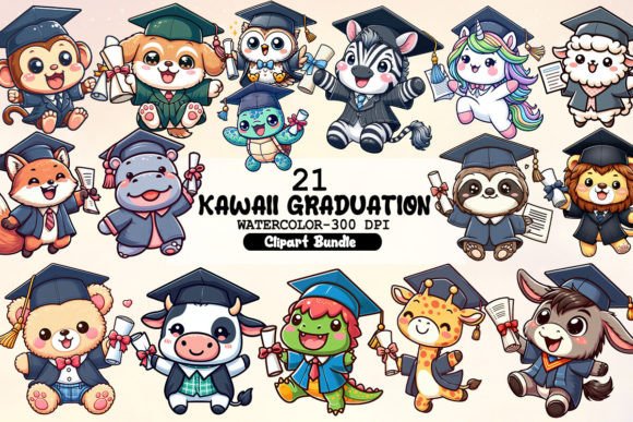 Kawaii Graduation Animal Clipart Illustration Illustrations Imprimables Par Little Girl