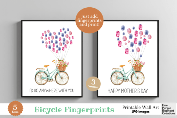 Kids Bicycle Fingerprint Art Print Guest Gráfico Plantillas de Impresión Por finepurpleelephant