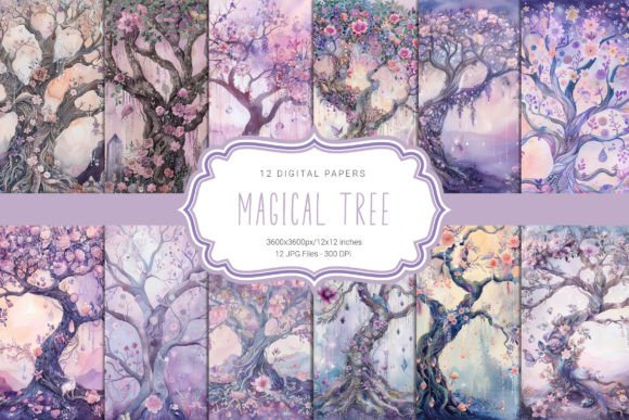 Magical Pastel Tree Graphic Backgrounds By curvedesign