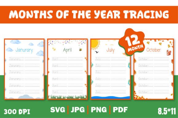 Months of the Year Tracing Worksheets Graphic K By Endro