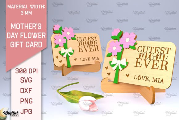 Mother's Day Flower Gift Card Laser Cut Illustration SVG 3D Par Digital Idea