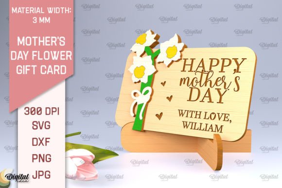 Mother's Day Flower Gift Card Laser Cut Illustration SVG 3D Par Digital Idea