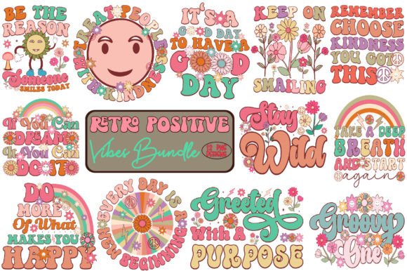 Retro Positive Vibes Bundle Graphic Crafts By vector_art