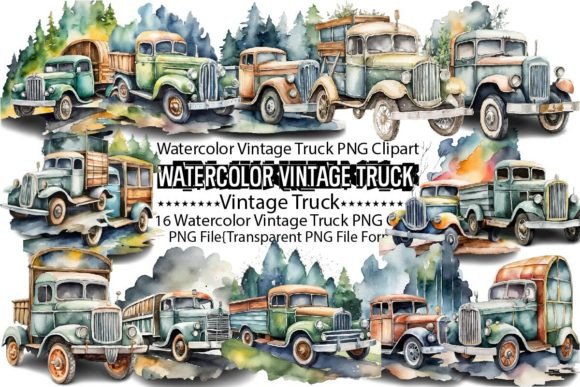 Watercolor Vintage Truck Sublimation Graphic Print Templates By PrintExpert