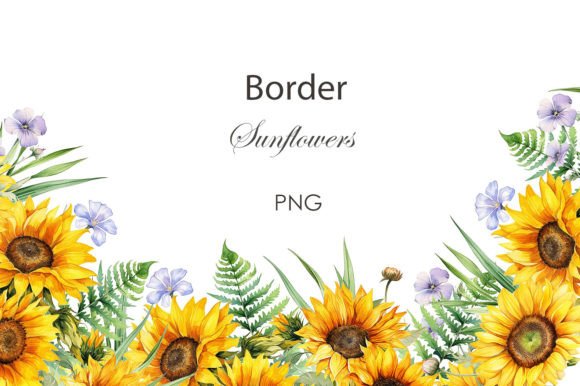 Watercolor Sunflowers Border PNG Graphic Illustrations By lesyaskripak.art