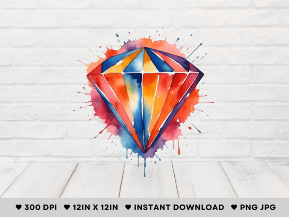 Abstract Diamond with Vibrant Watercolor Illustration Icônes Par DesignScape Arts