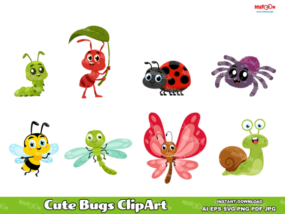 Cute Bugs Cartoon Clip Art Gráfico Ilustraciones Imprimibles Por HitToon