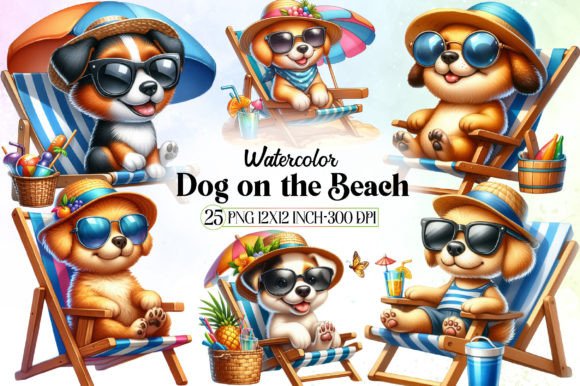 Cute Dog on the Beach Sublimation Grafika Ilustracje do Druku Przez LibbyWishes