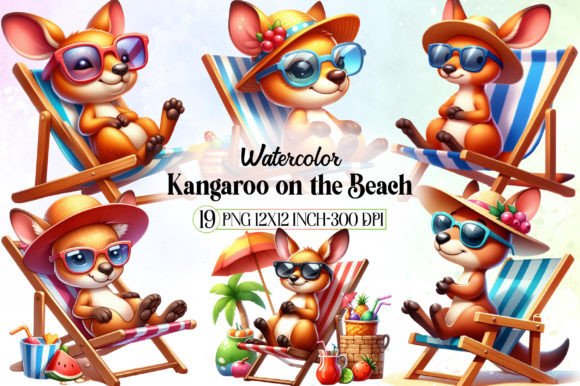 Cute Kangaroo on the Beach Sublimation Grafik Druckbare Illustrationen Von LibbyWishes