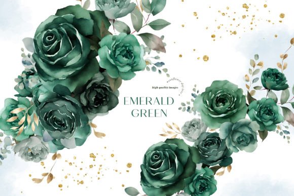 Emerald Green Flowers Bouquets Clipart Grafika Ilustracje do Druku Przez SunflowerLove