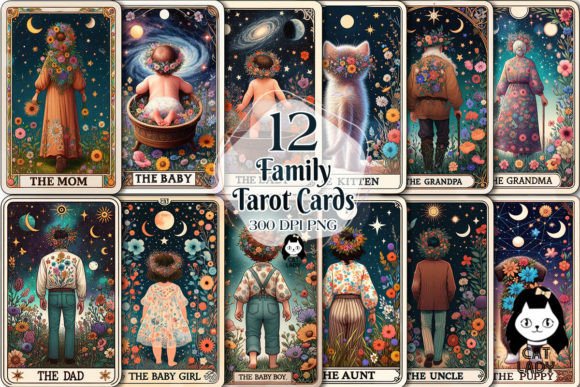 Family Tarot Card Sublimation Clipart Graphic Illustrations By Cat Lady