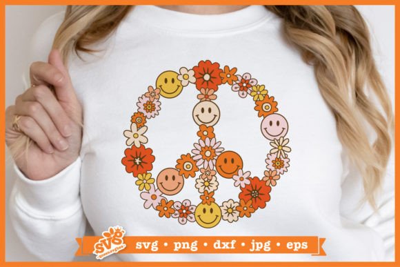 Floral Peace Sign SVG | Retro Hippie SVG Graphic Crafts By svgbee