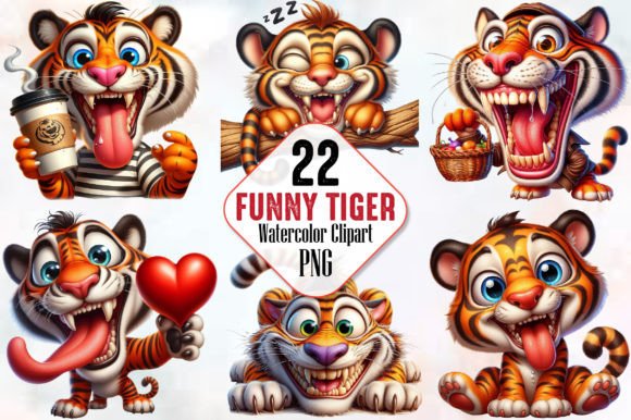 Funny Tiger Sublimation Clipart Bundle Graphic Illustrations By RobertsArt