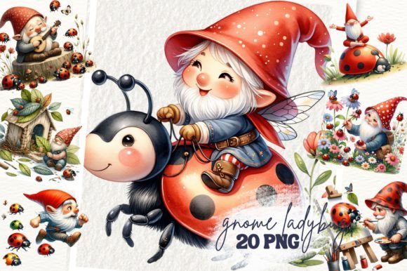 Gnome Ladybug Clipart Gráfico Gerado por IA Por DenizDesign