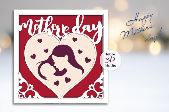 Happy Mother's Day Card Cut Template SVG Graphic 3D SVG By Hobby3DStudio