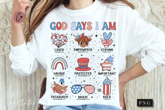 Retro God Says I Am 4th of July PNG Illustration Designs de T-shirts Par Christine Fleury