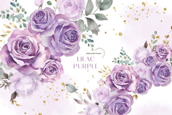 Watercolor Purple Flowers Clipart Grafik Druckbare Illustrationen Von SunflowerLove
