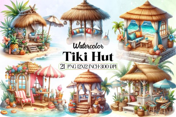 Watercolor Tiki Hut Clipart Graphic Illustrations By LibbyWishes