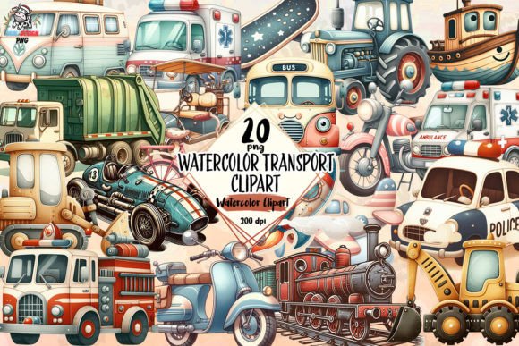 Watercolor Transport Clipart PNG Graphic Illustrations By COW.design