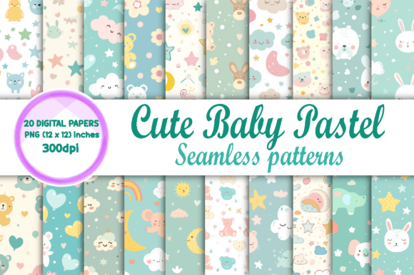 20 Cute Baby Pastel Digital Paper Gráfico Padrões de Papel Por WzSa Publishing