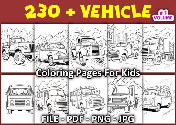 230 + Vehicle Coloring Pages for Kids Gráfico Páginas y libros de colorear para niños Por Sobuj Store