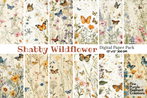 Boho Vintage Wildflower Field Butterfly Gráfico Fondos Por finepurpleelephant