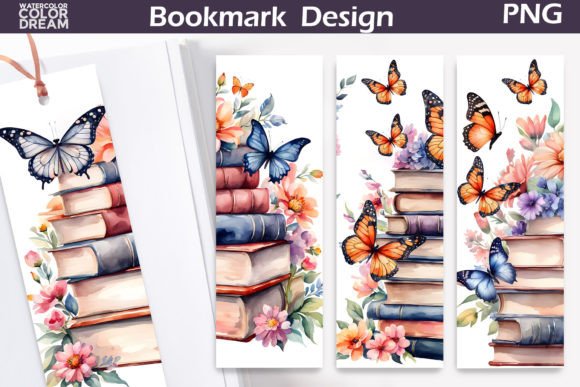 Books Butterflies Bookmark Graphic Crafts By WatercolorColorDream