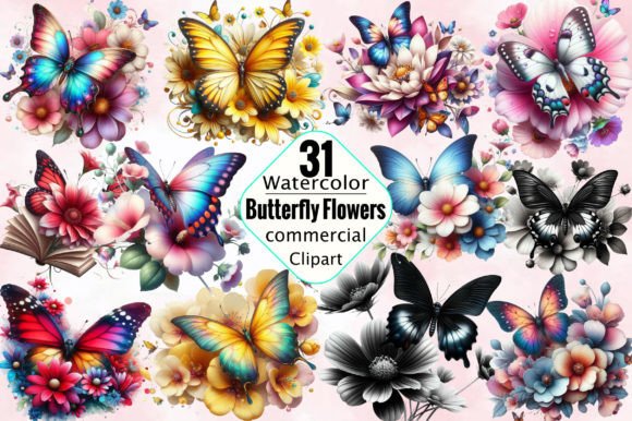 Butterfly Flowers Sublimation Clipart Graphic Illustrations By SVGArt