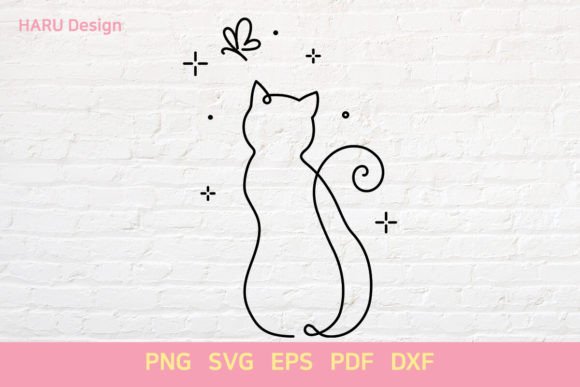 Cat Outline Gráfico Manualidades Por HARUdesign