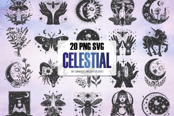 Celestial PNG Bundle - Boho Mystical SVG Graphic Crafts By Orange Brush Studio