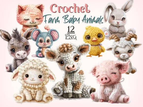 Crochet Baby Farm Animals PNG Bundle Graphic Illustrations By FantasyDreamWorld