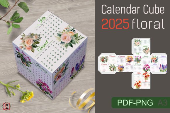 Cube-Calendar 2025 Floral Graphic Crafts By Светлана Зиновьева