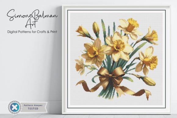 Daffodils (March) Cross Stitch Pattern Graphic Cross Stitch Patterns By Simone Balman Art