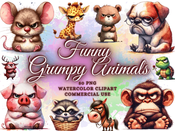 Funny Grumpy Animals Clipart Animal Png Gráfico Ilustrações para Impressão Por Artistic Revolution