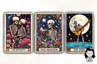 Funny Skeleton Tarot Cards Sublimation Graphic Illustrations By Cat Lady 3