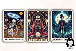 Funny Skeleton Tarot Cards Sublimation Graphic Illustrations By Cat Lady 4