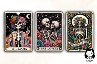 Funny Skeleton Tarot Cards Sublimation Graphic Illustrations By Cat Lady 5